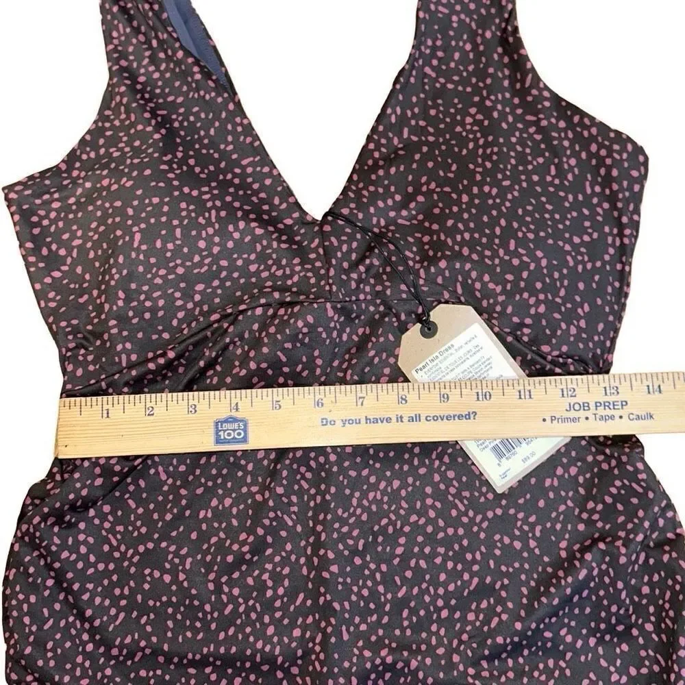 prAna NWT Pearl Isla Dress Empire waist, Ruched in MED color Deep Pine Spots